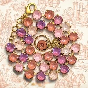 Pastel Pink Austrian Crystals in Classic  Necklace & Earrings in Matte Gold
